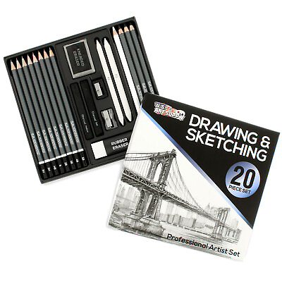 #ad 20 Piece Artist Drawing amp; Sketching Set with Pencils Charcoal Stumps amp; More $14.99
