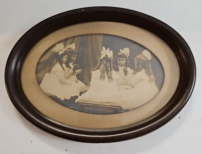 #ad Vintage Real Picture postcard 5 Girls White Dress Quintuplets Sitting Framed $25.00