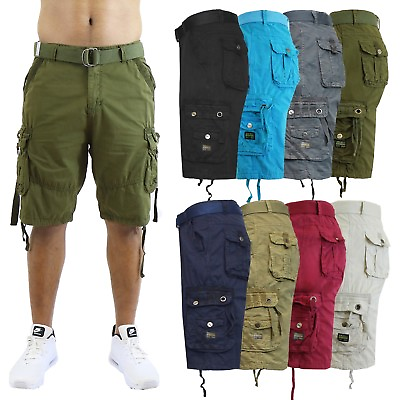 #ad Mens Cargo Shorts Belted Flat Front Pockets Washed Lounge 30 32 34 36 38 40 42 $19.99