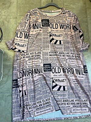 #ad Womens Casual Long Sleeve Solid Color Newspaper Pattern Print Shirt Dress S 3XL $19.98