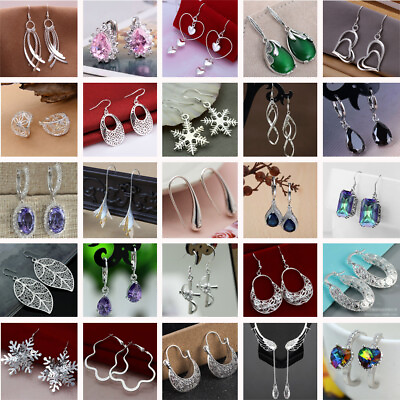 #ad Lots Fashion Women 925 Silver Stud Crystal Drop Hoop Earrings Wedding Party Gift C $1.10