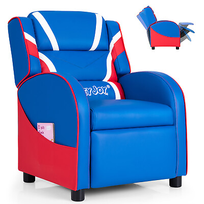 #ad Costway Kids Recliner Chair Gaming Sofa PU Leather Armchair w Side Pockets Blue $115.99