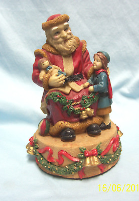 #ad CHRISTMAS MUSICAL FIGURINE SANTA CLAUS Collectible w Child amp; Doll 1990#x27;s A2 $39.95