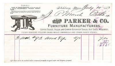 #ad 1883 Parker amp; Co. Fitchburg Massachusetts Graphic Letterhead Furniture Maker $34.50