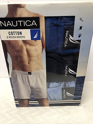 #ad Nautica Mens Cotton Woven Boxers 3 Medium New $22.00