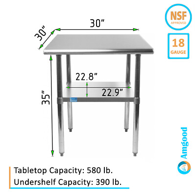 #ad 30quot; X 30quot; Stainless Steel Work Table With Galvanized Undershelf $189.95