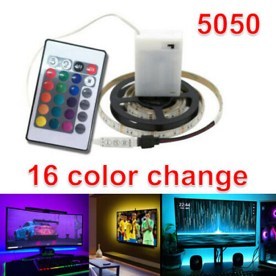 #ad Battery Operated 5050 RGB LED Strip Light Fairy Lights Decor 16 Colour Changing $9.49