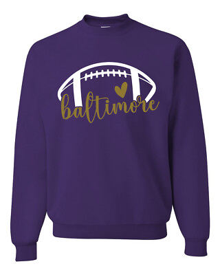 #ad Fan Of Baltimore Football Gold Heart Script Writing Unisex Crewneck Sweatshirt $29.99