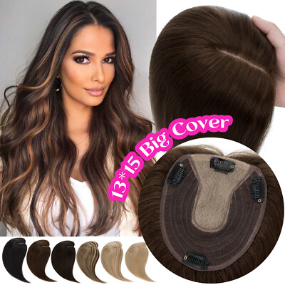 #ad 13*15 BIG Remy Topper 100% Human Russian Hair Top Toupee Piece Clip in Hairpiece $39.34
