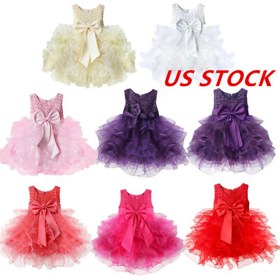 #ad US Toddler Baby Girls Princess Dress Kids Wedding Pageant Communion Tutu Dresses $23.72