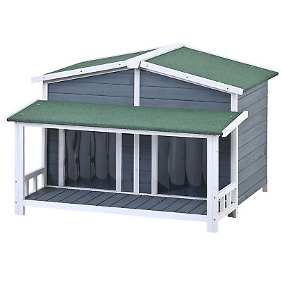 #ad Wooden Elevated Backyard All Weather Rustic With Porch Pet Dog House Kit $310.64