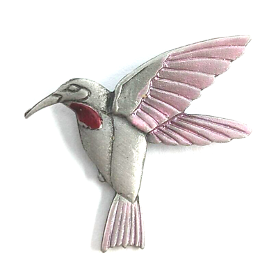 #ad VTG Hummingbird JJ Pewter Pink Red Enamel Flying Bird Pin Jonette Jewelry Animal $11.69