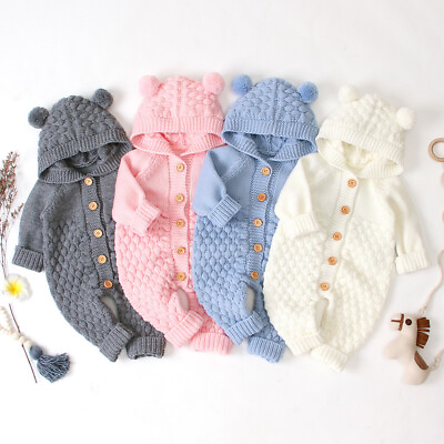 #ad Newborn Infant Baby Girl Boy Winter Warm Coat Knit Outwear Hooded Jumpsuit $23.50