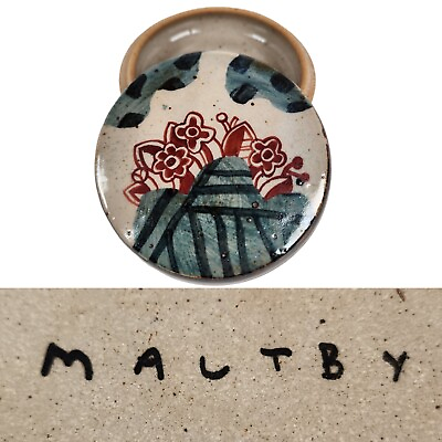 #ad John Maltby Pottery Vtg Lidded Bowl Pot Floral Asian Jewelry Trinket Dish Rare $1199.99