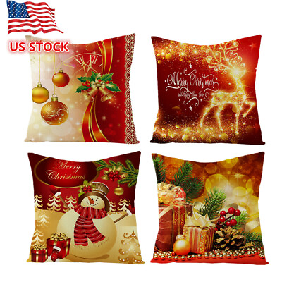 #ad 4PCs Christmas Pillow Case Cover Sofa Pillowcase Cushion Cover Home Decoration $12.59