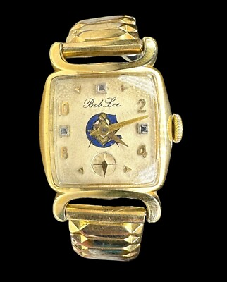 #ad Masonic Elgin 680 Men’s Watch Deco Fully Custom Sapphire Dial 14k Gf Dated 1954 $350.00