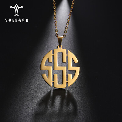 #ad Custom Simple Monogram Necklace Personality Name Letter Pendant Shtainless Steel $7.19