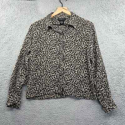 #ad Vintage FINITY Womens Silk Animal Print Top 10 Button Up Lightweight Sheer Shirt $6.00