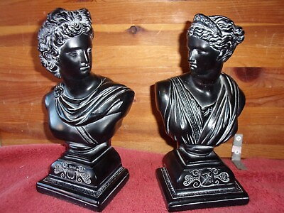 #ad Alexander Backer Greek Roman Apollo Diana Busts Bookends Hand Painted Chalkware $111.30