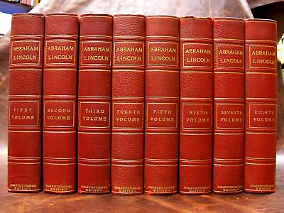 #ad ABRAHAM LINCOLN WORKS Leather Set Constitutional Edition Antique Books Writings $1499.99