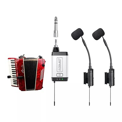 #ad UHF Wireless Instrument Microphone Mic Dual Channels for Accordion Guitar Pipa $177.66