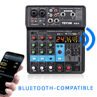 #ad Mini 2 4 Channel Bluetooth Audio Mixer USB DJ Live Sound Mixing Console Board $47.00