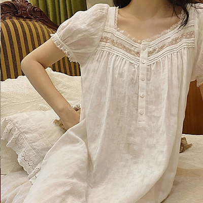 #ad Nightgown Women Summer Autumn Sleepwear Dress White Cotton Womens Night Dress $27.67