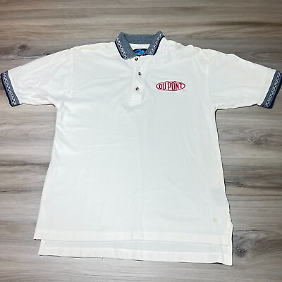 #ad Vintage Dupont Racing Polo Shirt Mens Small White Short Sleeve Collared 90s $18.88