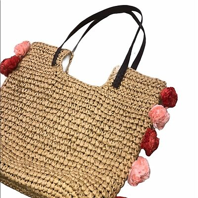 #ad Large woven straw summer boho floral tote bag $29.00