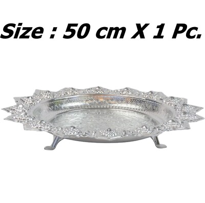 #ad Phan Tok Singha Leg Tray Silver Handmade Aluminum Thai Pattern Jumbo Size 50 cm $199.00