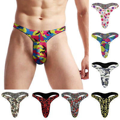 #ad Men T back Lingerie Low Rise Underwear Printed Brief Thong Sexy Pantie G string $2.83