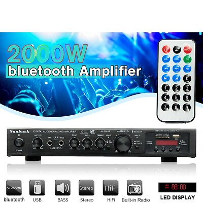 #ad 2000W Sunbuck 5 Channel HiFi bluetooth Stereo Power plifier Home Audio FM Black $75.99