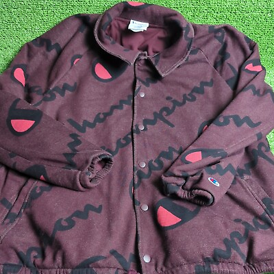 #ad Vintage RARE HTF Champion Reverse Weave Snap Up Jacket All Over Print Sz L $95.79