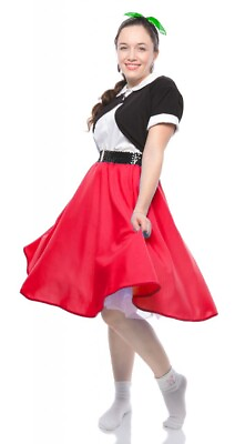 #ad 50s Style Red Full Circle Skirt Sz L XL Elastic Waist Dance Swing Party Hey Viv $24.00