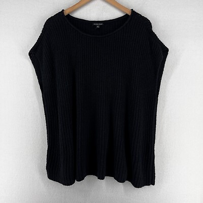 #ad EILEEN FISHER Sweater XL Organic Cotton Ribbed Top Boxy Rolled Pullover Black $39.99