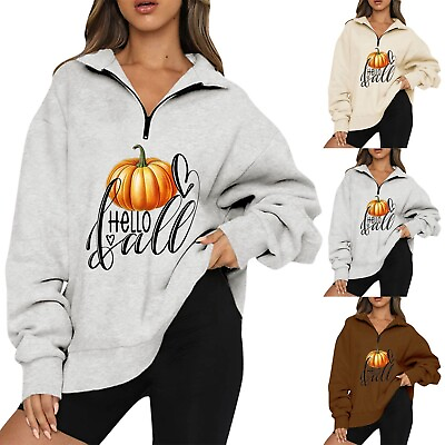 #ad Sweatshirt Women Ms. Leisure Fashion Temperament Halloween Loose Half Zipper $26.58