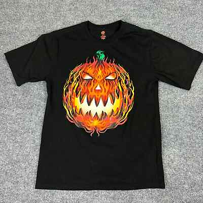 #ad Halloween T Shirt Youth XL Flaming Pumpkin Shirt Scary Spooky Jack o Lantern $9.99