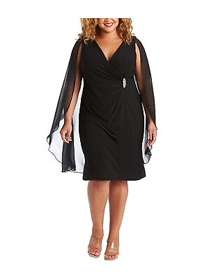#ad Ramp;M RICHARDS Womens Black Attached Cape Knee Length Sheath Dress Plus 20W $13.98
