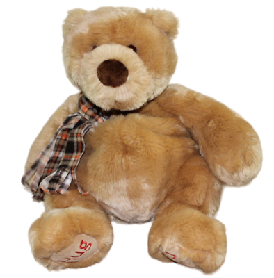 #ad Gund Cuddly Plush Teddy Bear Tan Hug Me Plaid Brown Scarf Stuffed Toy 16quot; $14.41