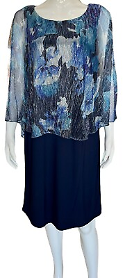 #ad Ignite Evenings Round Neck Cape Sleeve Overlay Sheath Dress Size 14W New $39.94