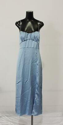#ad Mango Women#x27;s Flowy Satin Thin Strap Camisole Dress NC3 Blue Medium US 6 $27.49