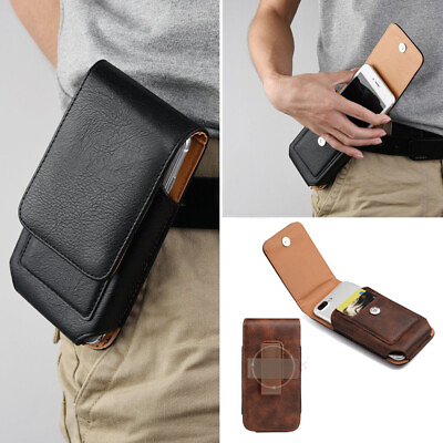 #ad Men PU Leather Waist Belt Clip Card Slot Holster Phone Pouch Wallet Case Cover $9.68
