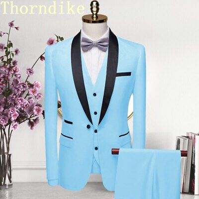 #ad Men Suit Black Collar Suit Male Wedding Groom Slim Fit Standerd Size Blazer Set $248.15