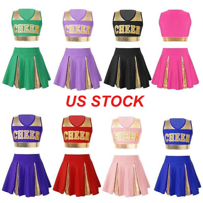 #ad Girls Cheerleader Uniform Cheerleading Costune Tank Top Pleated A Line Skirt Set $6.95
