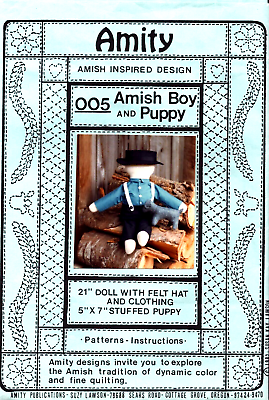 #ad Amish Boy and Puppy 21quot; Doll Soft Sculpture Primitive Pattern Amity Publications $9.99