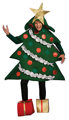 #ad Funny Christmas Tree Costume Mascot Adult Men Women Green Red Silver Trim Large $56.95