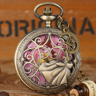 #ad Lovely Princess Alice Quartz Pocket Watch Bronze Hollow Necklace Vintage Watches $4.74