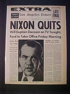 #ad VINTAGE NEWSPAPER HEADLINE IMPEACHED NIXON QUITS RESIGNS FORD NOW PRESIDENT 1974 $14.95
