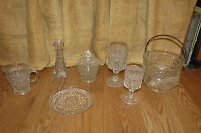 #ad Vintage Anchor Hocking Wexford Stemware Glasses Bowl Plates Canister Candy #1936 $16.00