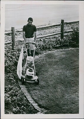 #ad 1966 Gas Lawn Mower Suburb Landscape Yard Work Fence Grass Landscape 5X7 Photo $24.99